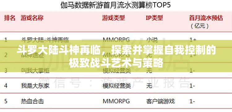 斗罗大陆斗神再临，探索并掌握自我控制的极致战斗艺术与策略