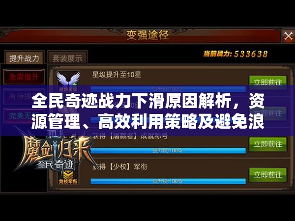 全民奇迹战力下滑原因解析，资源管理、高效利用策略及避免浪费方法