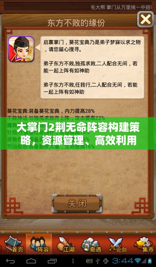大掌门2荆无命阵容构建策略，资源管理、高效利用技巧及避免浪费指南