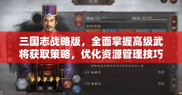 三国志战略版，全面掌握高级武将获取策略，优化资源管理技巧以实现价值最大化