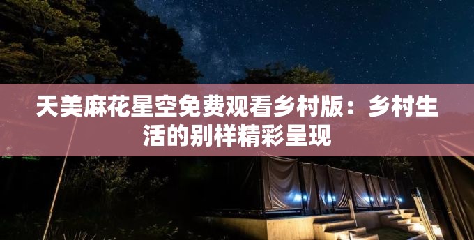 天美麻花星空免费观看乡村版：乡村生活的别样精彩呈现