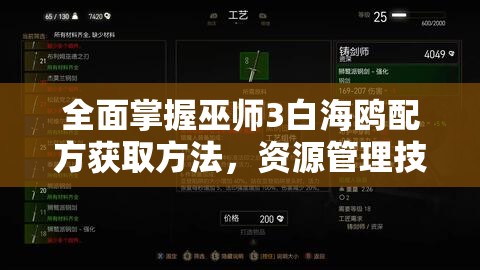 全面掌握巫师3白海鸥配方获取方法，资源管理技巧、高效利用策略与价值最大化指南