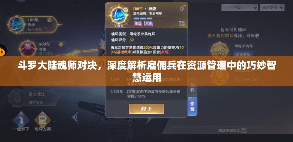 斗罗大陆魂师对决，深度解析雇佣兵在资源管理中的巧妙智慧运用