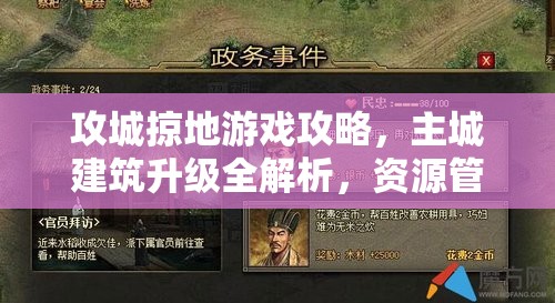攻城掠地游戏攻略，主城建筑升级全解析，资源管理高效技巧及避免资源浪费策略