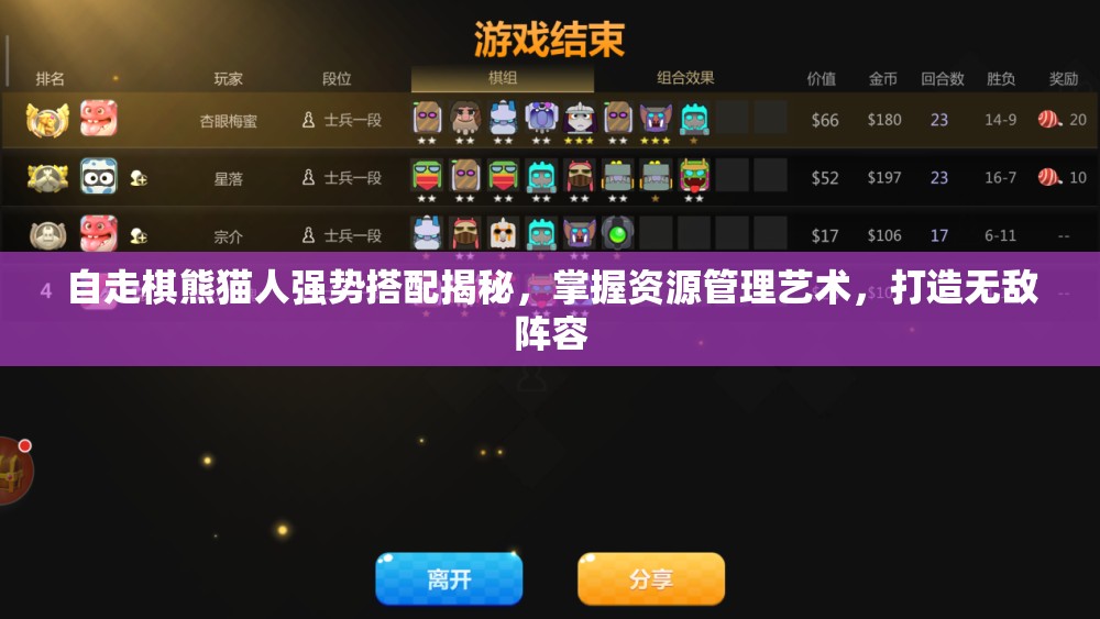 自走棋熊猫人强势搭配揭秘，掌握资源管理艺术，打造无敌阵容