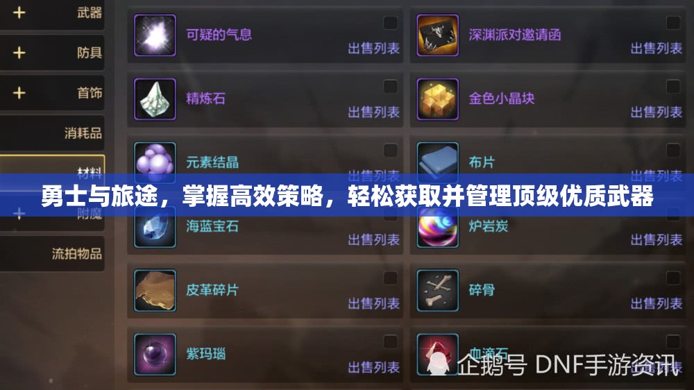勇士与旅途，掌握高效策略，轻松获取并管理顶级优质武器