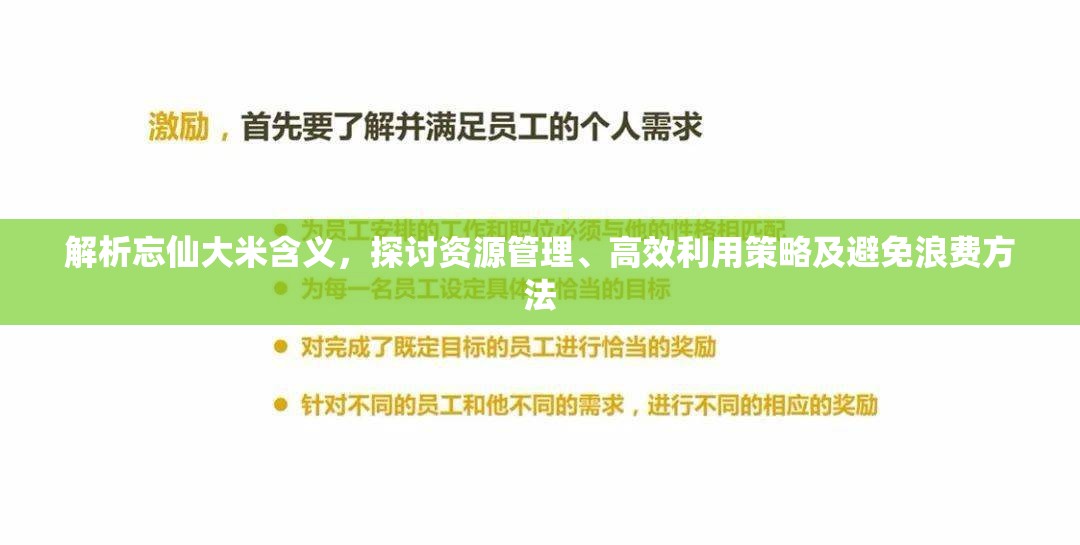 解析忘仙大米含义，探讨资源管理、高效利用策略及避免浪费方法