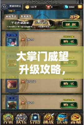 大掌门威望升级攻略，揭秘资源管理中的核心策略与技巧