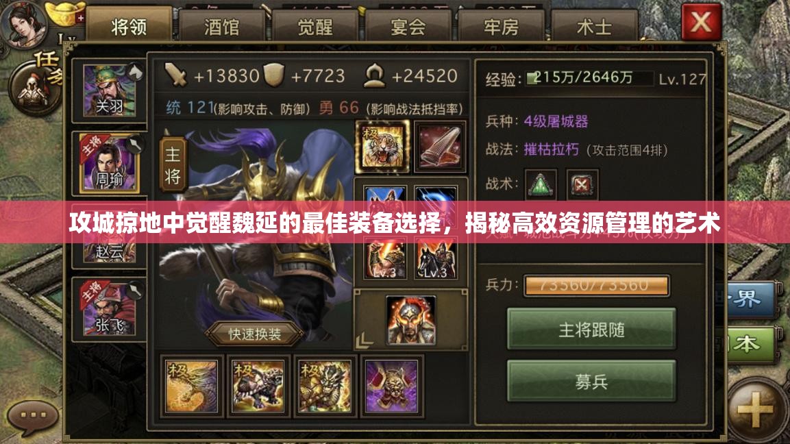 攻城掠地中觉醒魏延的最佳装备选择，揭秘高效资源管理的艺术
