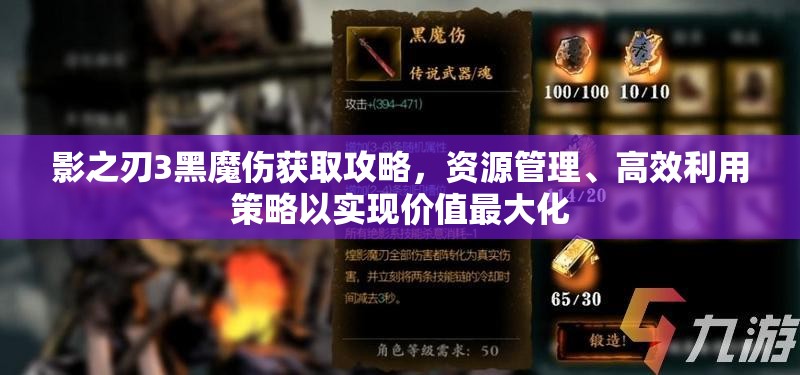 影之刃3黑魔伤获取攻略，资源管理、高效利用策略以实现价值最大化