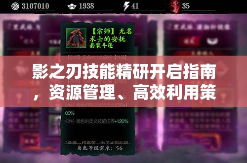 影之刃技能精研开启指南，资源管理、高效利用策略及避免浪费技巧