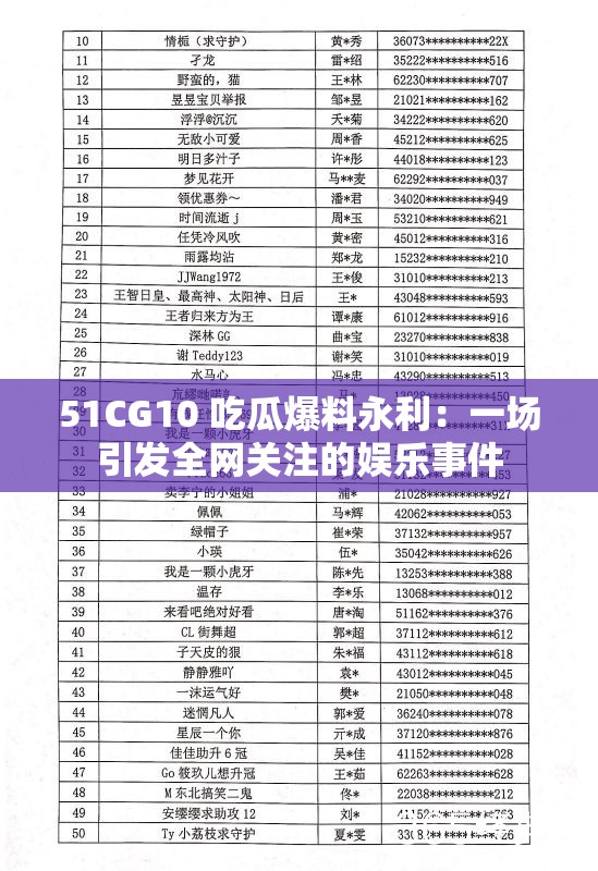 51CG10 吃瓜爆料永利：一场引发全网关注的娱乐事件