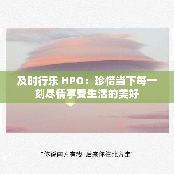 及时行乐 HPO：珍惜当下每一刻尽情享受生活的美好