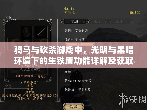 骑马与砍杀游戏中，光明与黑暗环境下的生铁盾功能详解及获取途径全解析