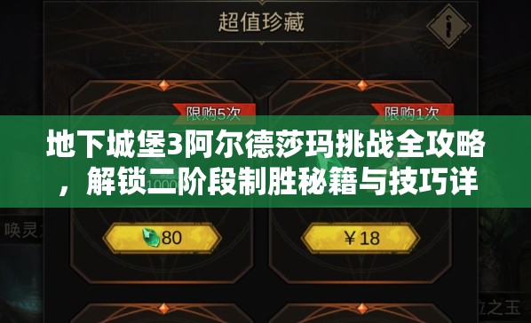 地下城堡3阿尔德莎玛挑战全攻略，解锁二阶段制胜秘籍与技巧详解