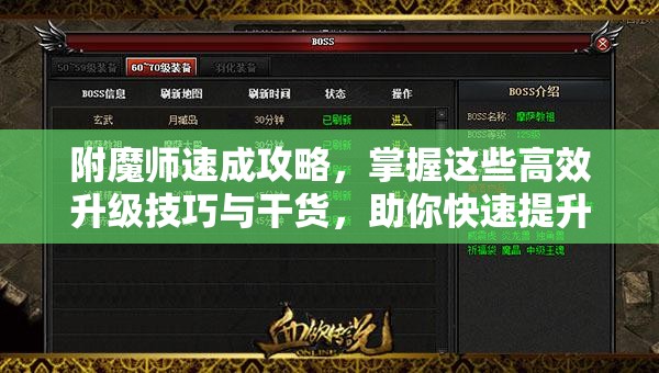 附魔师速成攻略，掌握这些高效升级技巧与干货，助你快速提升实力！