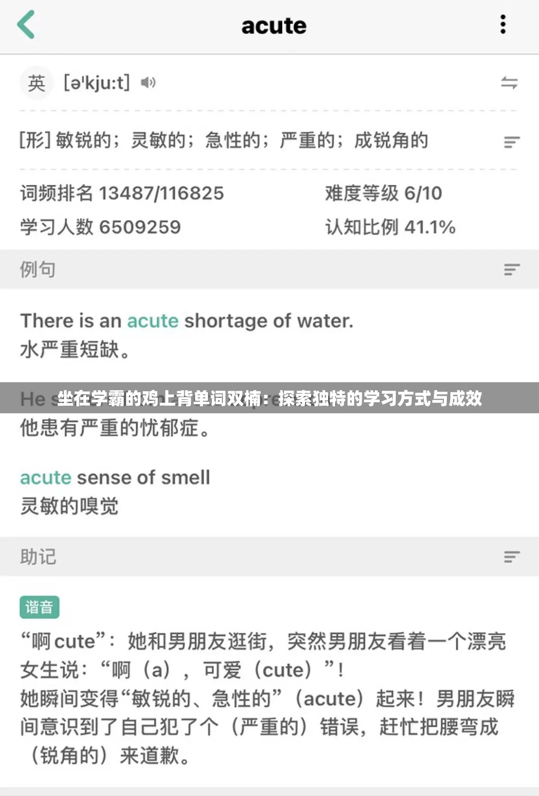 坐在学霸的鸡上背单词双楠：探索独特的学习方式与成效