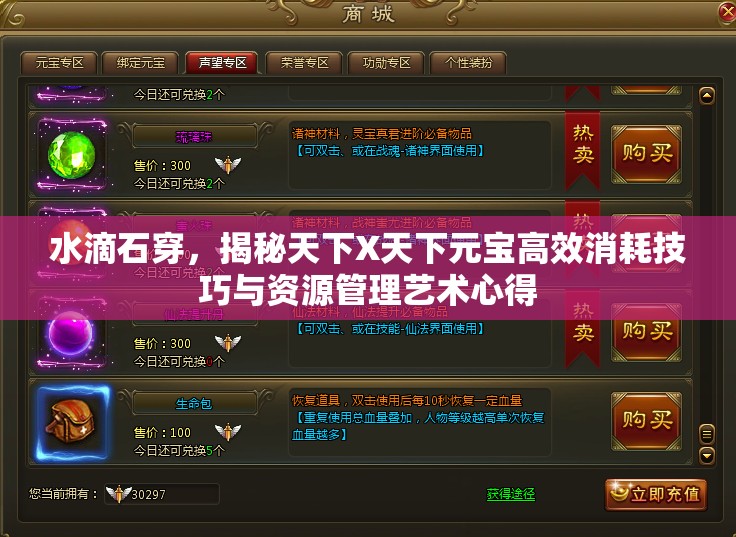 水滴石穿，揭秘天下X天下元宝高效消耗技巧与资源管理艺术心得