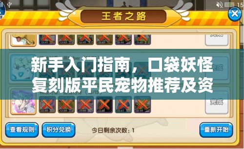 新手入门指南，口袋妖怪复刻版平民宠物推荐及资源管理高效运用技巧