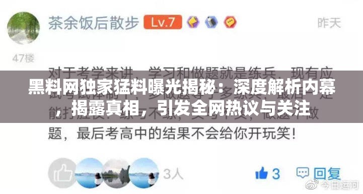 黑料网独家猛料曝光揭秘：深度解析内幕，揭露真相，引发全网热议与关注