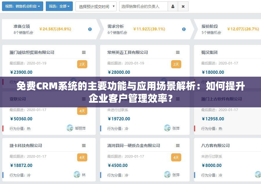 免费CRM系统的主要功能与应用场景解析：如何提升企业客户管理效率？