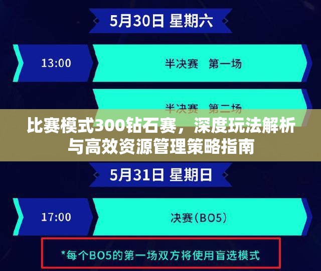 比赛模式300钻石赛，深度玩法解析与高效资源管理策略指南