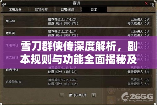 雪刀群侠传深度解析，副本规则与功能全面揭秘及详解