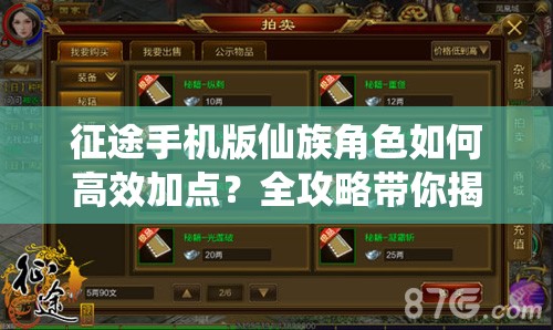 征途手机版仙族角色如何高效加点？全攻略带你揭秘！
