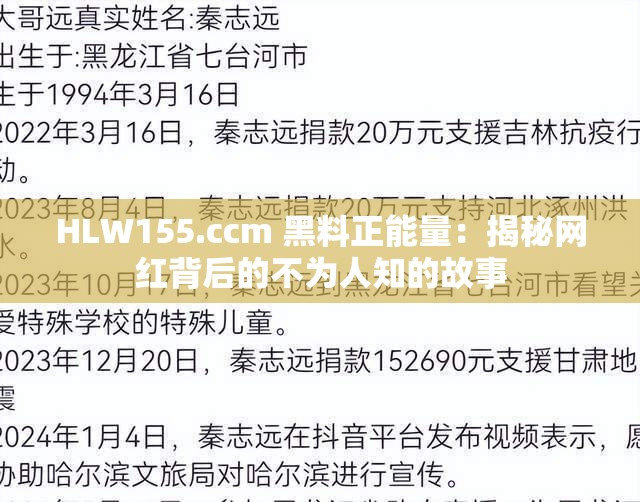 HLW155.ccm 黑料正能量：揭秘网红背后的不为人知的故事