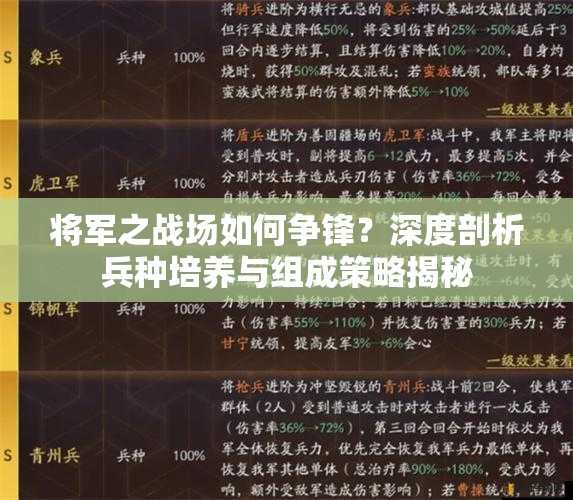 将军之战场如何争锋？深度剖析兵种培养与组成策略揭秘