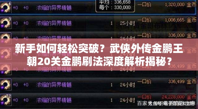 新手如何轻松突破？武侠外传金鹏王朝20关金鹏刷法深度解析揭秘？