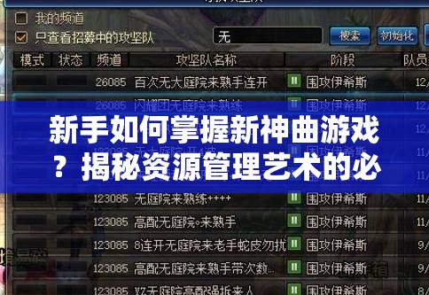 新手如何掌握新神曲游戏？揭秘资源管理艺术的必备心得？