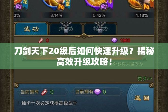 刀剑天下20级后如何快速升级？揭秘高效升级攻略！