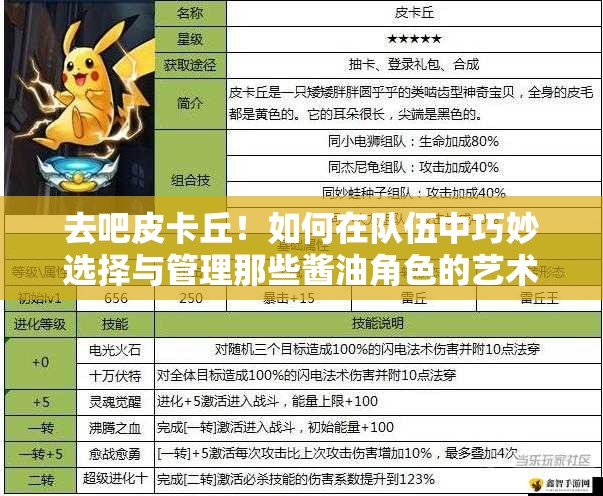 去吧皮卡丘！如何在队伍中巧妙选择与管理那些酱油角色的艺术之谜？