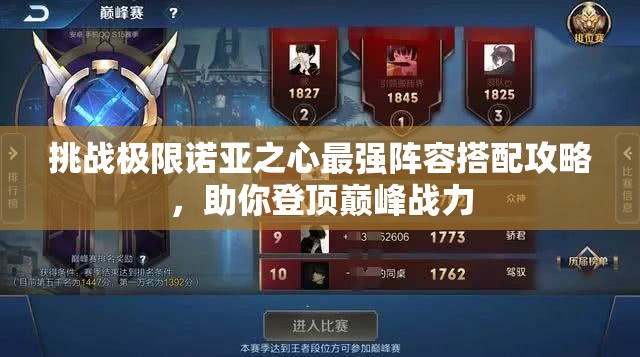 挑战极限诺亚之心最强阵容搭配攻略，助你登顶巅峰战力