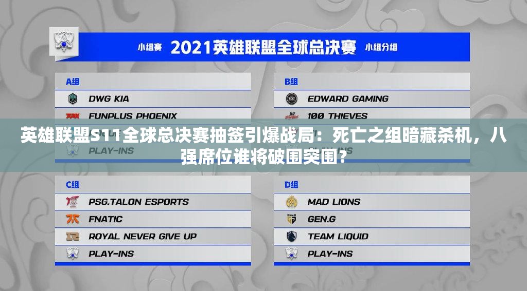 英雄联盟S11全球总决赛抽签引爆战局：死亡之组暗藏杀机，八强席位谁将破围突围？